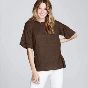 J. Jill Love Linen Tiered Short Sleeve Top in Brown Size Medium
